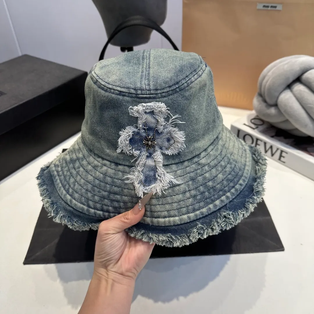 P70 Croxin spring and summer new denim fisherman hat, retro old street style, washed and torn edges, perfect for taking photos👑